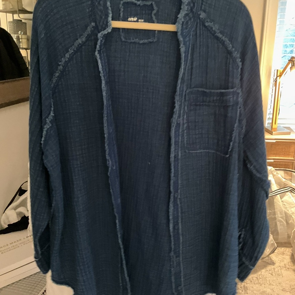 Aerie Guage Navy Textured Open shirt/Cardigan.  Oversized